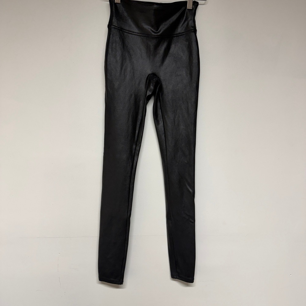 Spanx Womens Faux Leather Leggings Size XS Black High Waisted Shaping Pants